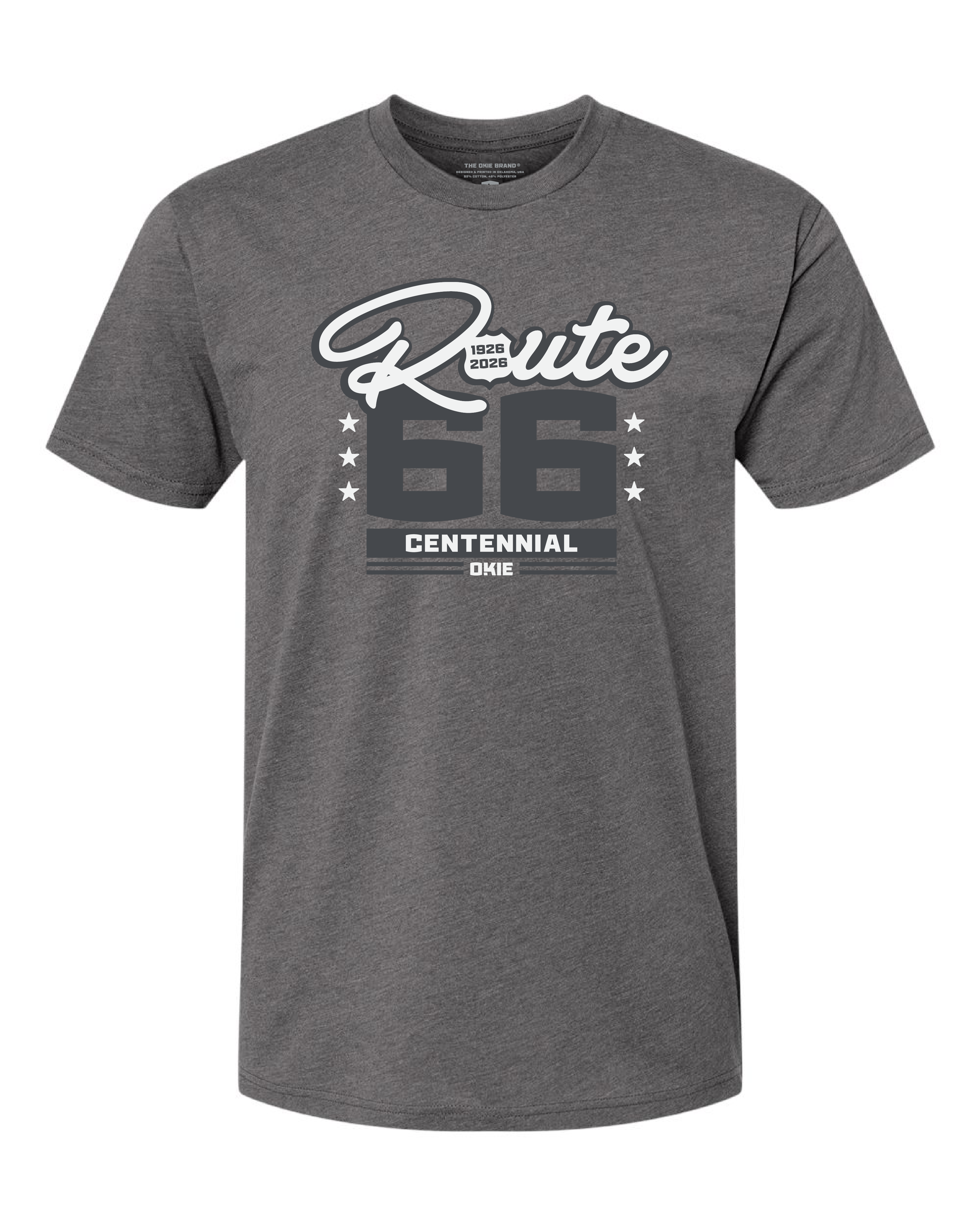Cursive Rt. 66 Centennial T-Grey