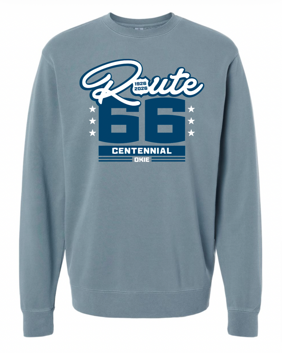 Cursive Rt. 66 Cent. Sweatshirt-BLU